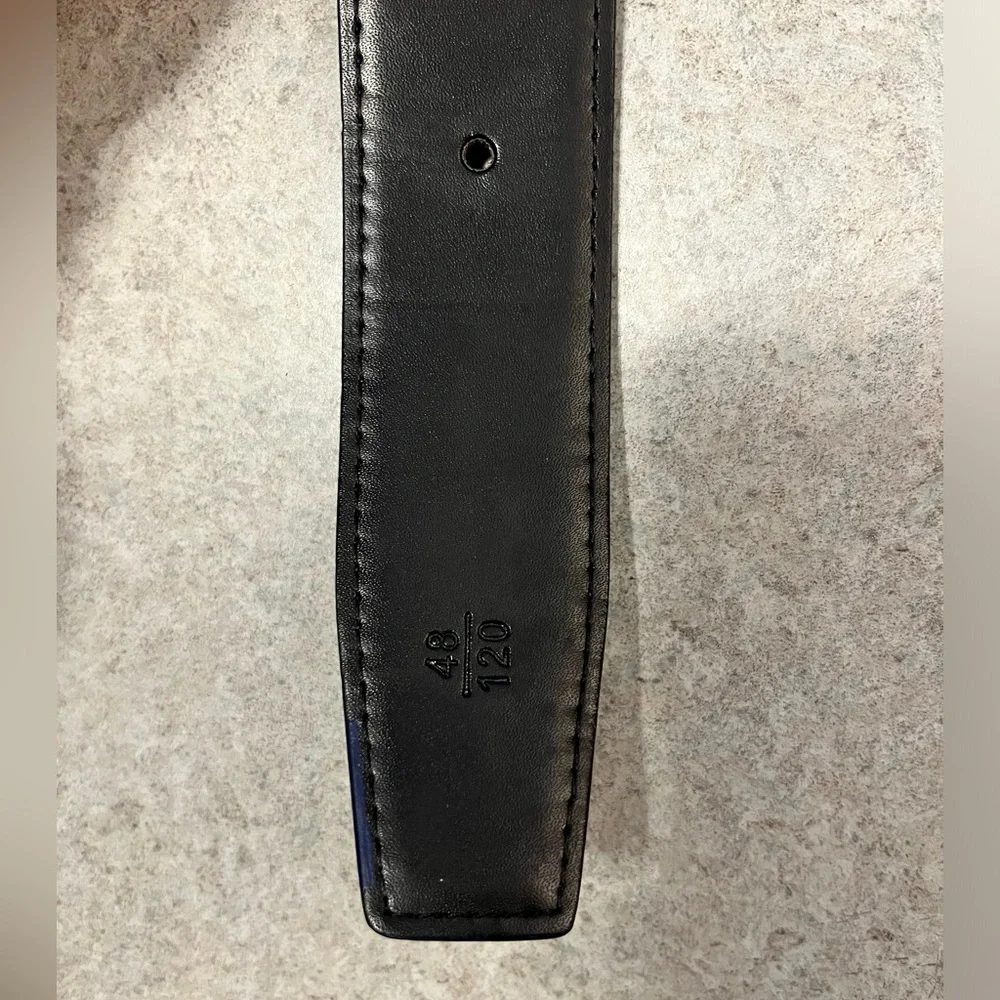 Salvatore Ferragamo Navy Leather Belt with Gold Double Gancini Buckle